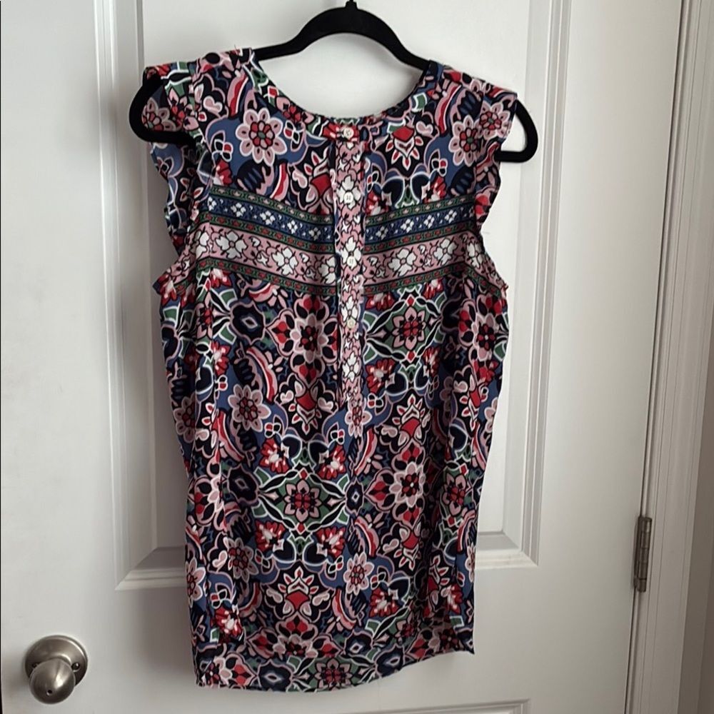LOFT Black and Pink Embellished Bib Collar Blouse